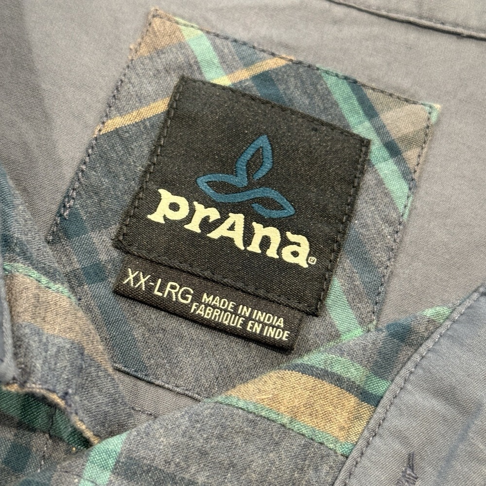 prAna Plaid Camp Shirt XXL Outdoor Hiking Travel Casual Cotton Blue Gorpcore - Picture 3 of 6